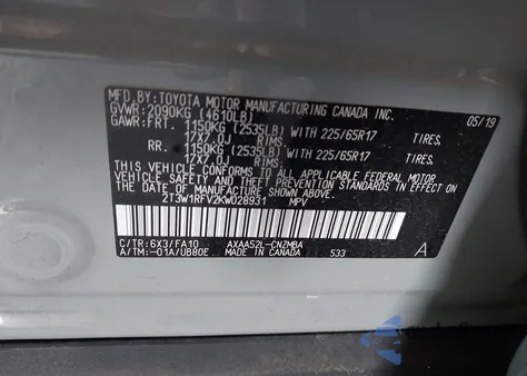 2019 Toyota Rav4 Xle from USA, damaged, VIN 2T3W1RFV2KW028931